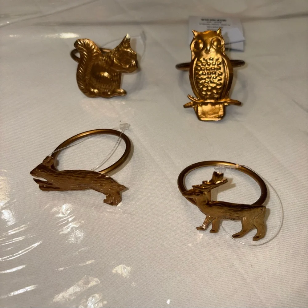 New Anthropologie Terrain Golden Animals Napkin Rings, Set of 4 Harvest Fall